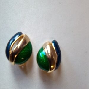 Gold and Green Enamel Earrings